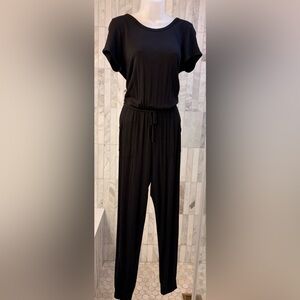 Women's Short Sleeved Black Jogger Jumpsuit